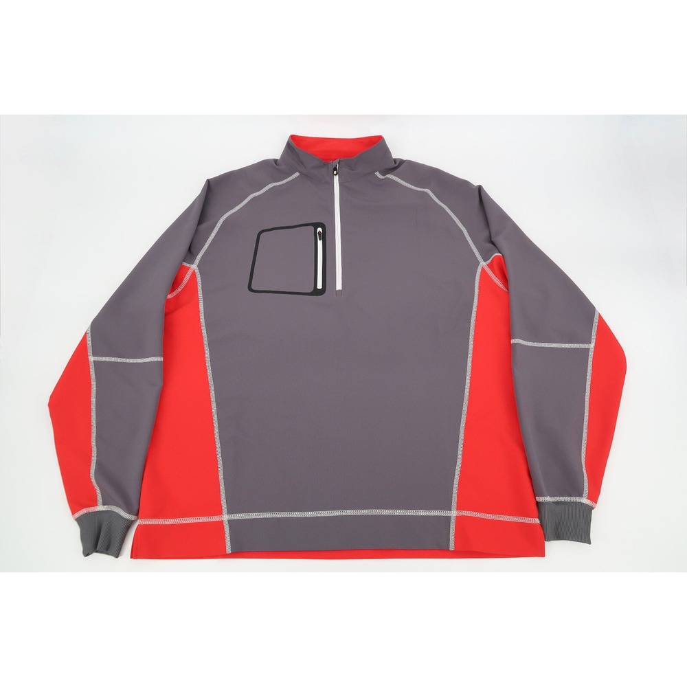 Footjoy Mens Large 1/4 Zip Gray Red Performance Golf Pullover Long Sleeve Jacket